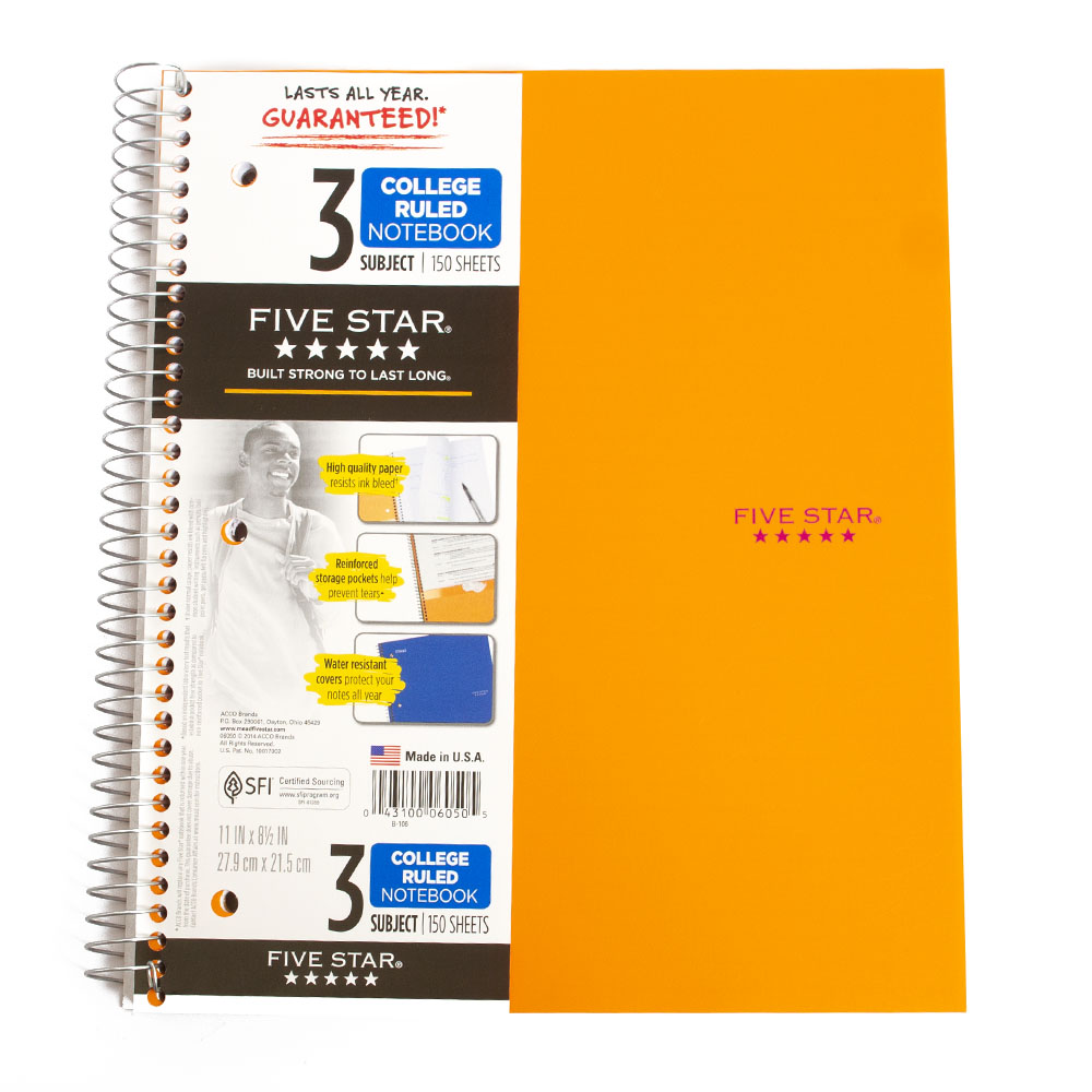 Mead, Five Star, 3-Subject, Spiral, Notebook, Trend
